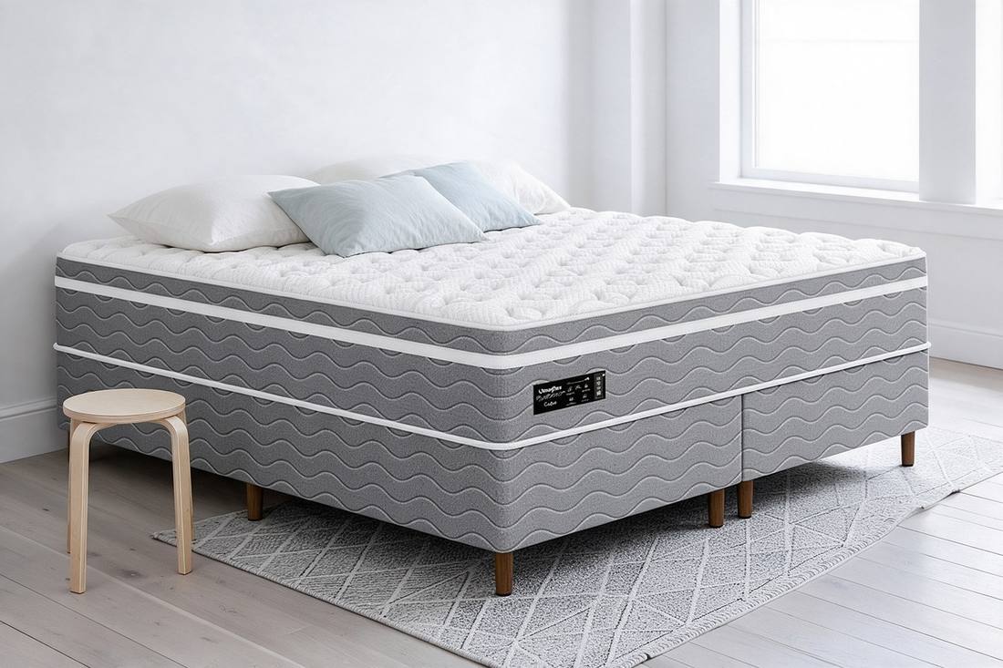 Colchão Umaflex Confort montado em um quarto